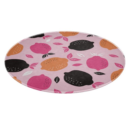 Zitrusfrüchte, Vintages Textilmuster. Schneidebrett (Ecke)