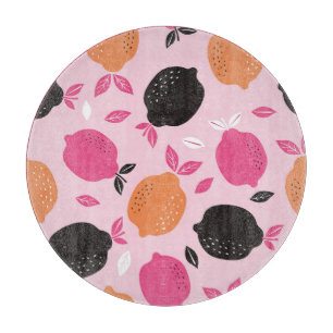 Zitrusfrüchte, Vintages Textilmuster. Schneidebrett