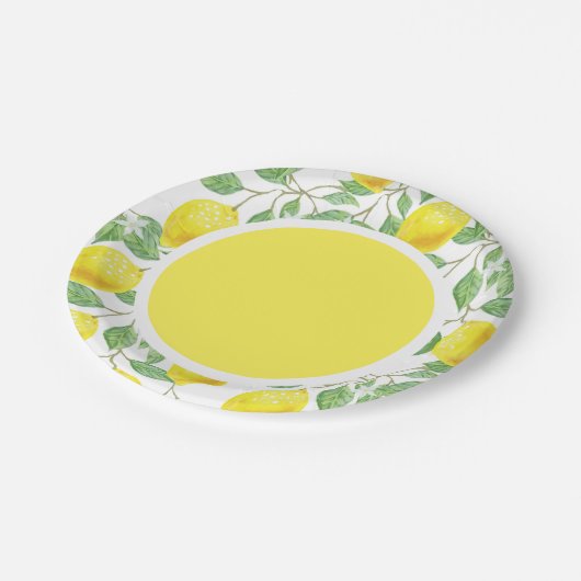 Zitrusfrüchte Zitronen / Gelbes Muster Papierplatt Pappteller (Schrägansicht)