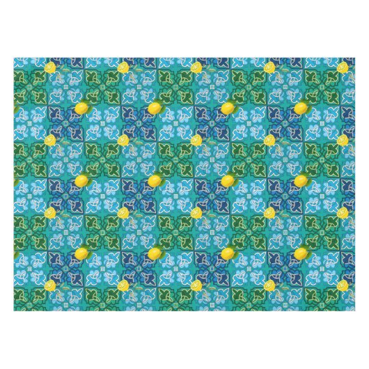 Zitrusfrüchte, Zitronen, grüne, blaue Kacheln, Som Tischdecke (Vorderseite (Horizontal))