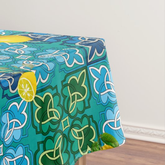 Zitrusfrüchte, Zitronen, grüne, blaue Kacheln, Som Tischdecke (Beispiel)