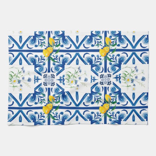 Zitrusfrüchte, Zitronen, mediterran Geschirrtuch (Horizontal)