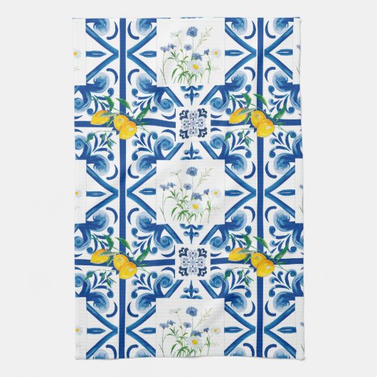 Zitrusfrüchte, Zitronen, mediterran Geschirrtuch (Vertikal)