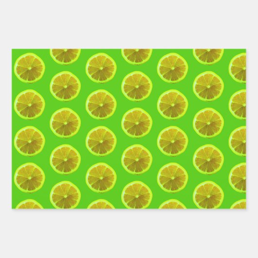 Zitrusfrüchte, Zitronen und Limone Gemusterte Geschenkpapier Set (Vorderseite 3)