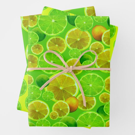 Zitrusfrüchte, Zitronen und Limone Gemusterte Geschenkpapier Set (Beispiel)
