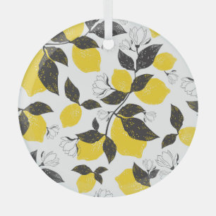 Zitrusfrüchte Zitronen, Vintager Sommer nahtlos. Ornament Aus Glas