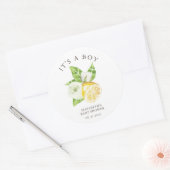 Zitrusfrüchte-Zitronenbaum-Babydusche Es ist ein B Runder Aufkleber (Umschlag)