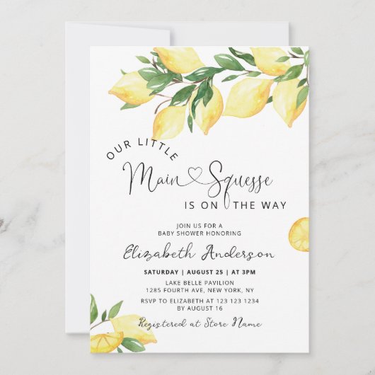 Zitrusfrüchte Zitronenfrüchte Hauptpresse Baby Dus Einladung (Vorderseite)