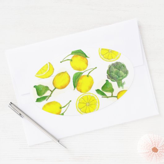 Zitrusfrüchte Zitrusfrüchte Aquarellmalerei Kunst Ovaler Aufkleber (Umschlag)
