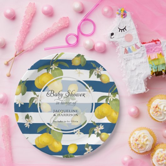 Zitrusfrüchte Zitrusfrüchte Blattfarbe Rosa Streif Pappteller (Party)