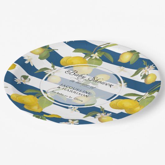 Zitrusfrüchte Zitrusfrüchte Blattfarbe Rosa Streif Pappteller (Schrägansicht)