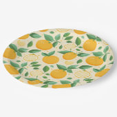 Zitrusfrüchtegelbe tropische Fruchtmuster Pappteller (Schrägansicht)