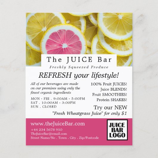 Zitrusfrüchtescheiben, Juice-Bar-Werbung Flyer (Vorne)