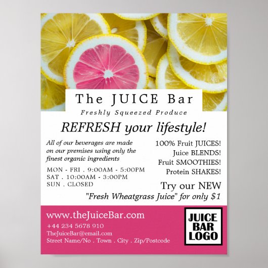 Zitrusfrüchtescheiben, Juice-Bar-Werbung Poster (Vorne)
