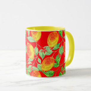 Zitrusfruchtmuster gelb rot vintage tasse