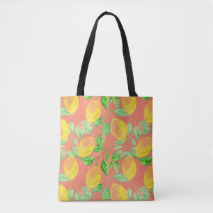 Zitrusfruchtmuster gelb und pfirsichrosa tasche