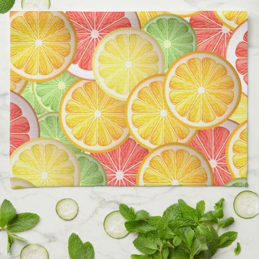 Zitrusfruchtmuster - Pampelmuse, Zitrone, Limon, Geschirrtuch (Gefaltet)