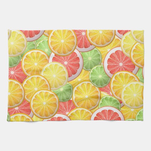 Zitrusfruchtmuster - Pampelmuse, Zitrone, Limon, Geschirrtuch (Horizontal)