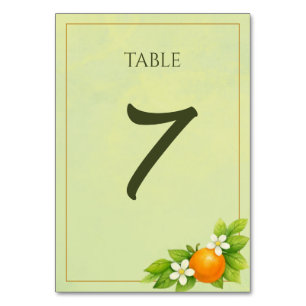 Zitrusgarten-Orangen- und Zitronen-Hochzeitstisch- Tischnummer
