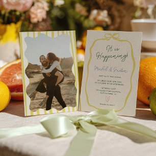 Zitrusgelb-grüne Schleifenfoto-Hochzeit Einladung