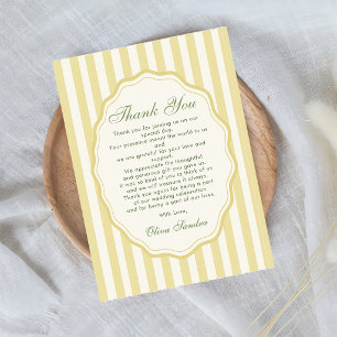 Zitrusgelbe elegante Streifenhochzeit Dankeskarte