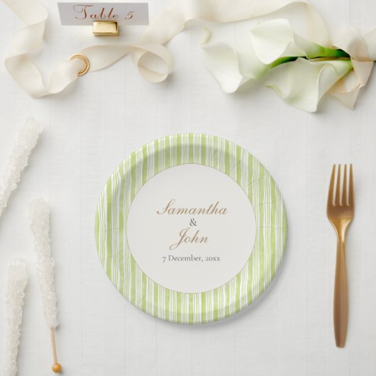 Zitrusgrün gestreifte Retro-Hochzeitspapierteller Pappteller (Hochzeit)