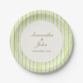Zitrusgrün gestreifte Retro-Hochzeitspapierteller Pappteller (Vorderseite)