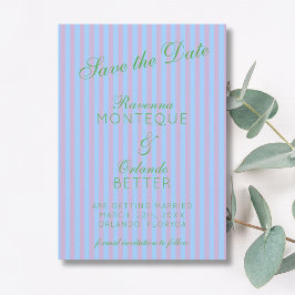 Zitrusgrüne Retro-Blau-Rosa-Streifen-Hochzeit Save The Date