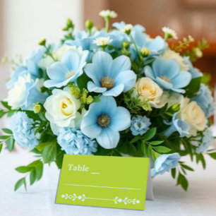 Zitrusgrüne und küstenblaue Hochzeit Platzkarte
