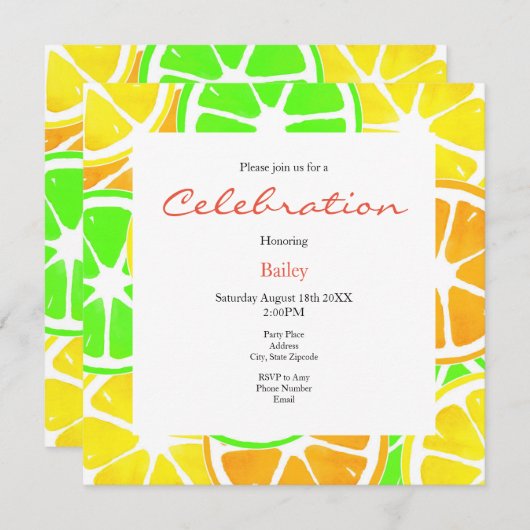 Zitrusmuster Einladung (Vorne/Hinten)