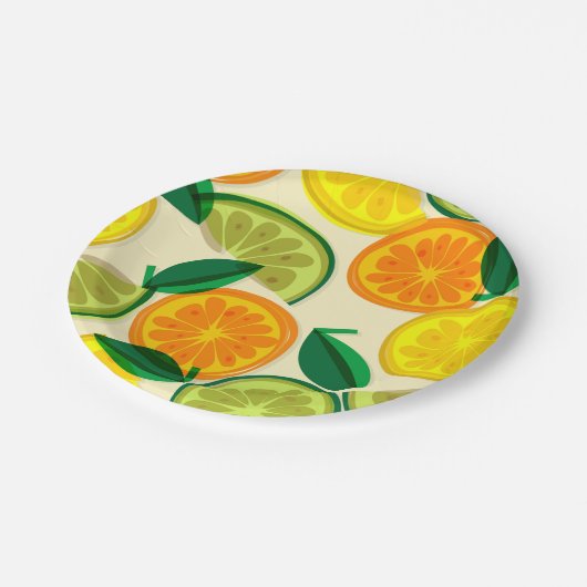 Zitrusmuster Pappteller (Schrägansicht)