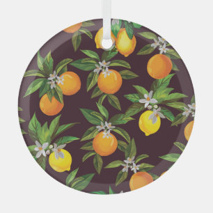Zitrusmuster, Vintage-Zitronen Orangen. Ornament Aus Glas