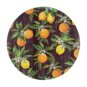 Zitrusmuster, Vintage Zitronen Orangen. Schneidebrett