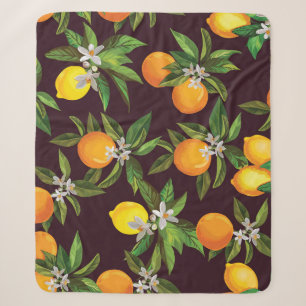 Zitrusmuster, Vintage Zitronen Orangen. Sherpadecke