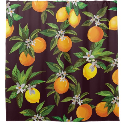 Zitrusmuster, Vintage Zitronenfrüchte. Duschvorhang (Vorderseite)