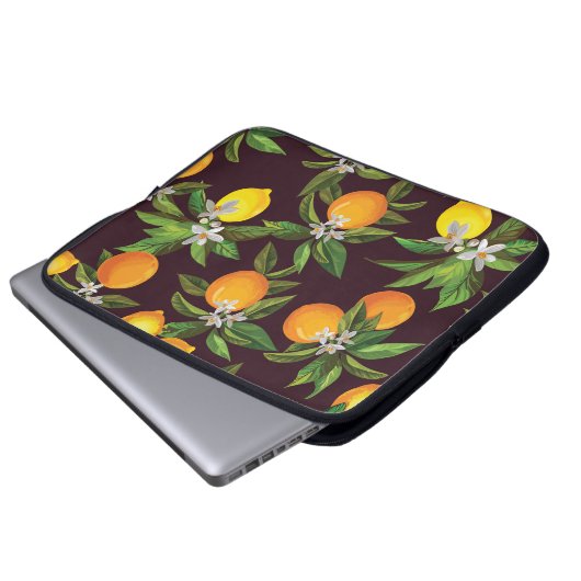 Zitrusmuster, Vintage Zitronenfrüchte. Laptopschutzhülle (Vorne Knopf)