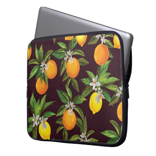 Zitrusmuster, Vintage Zitronenfrüchte. Laptopschutzhülle (Vorderseite Links)