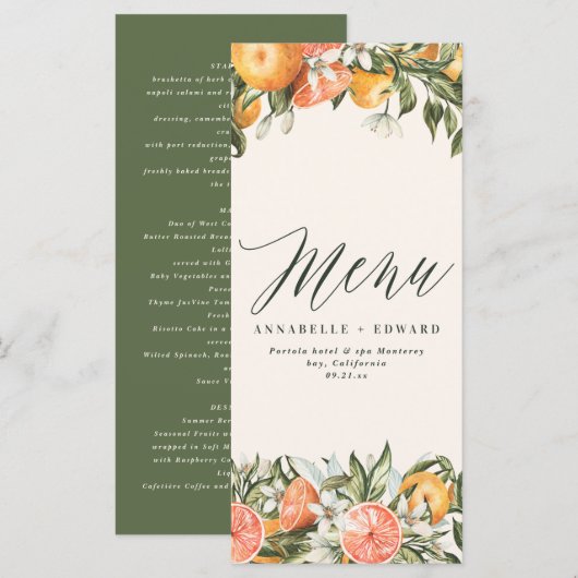 Zitrusorange Botanische moderne rustikale Karte (Vorne/Hinten)