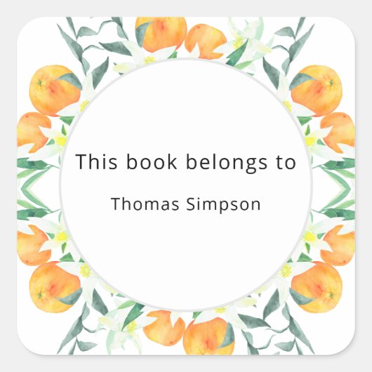 Zitrusorangen - Baby-Dusche Buchzeichen Quadratischer Aufkleber (Vorderseite)