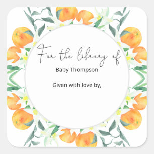 Zitrusorangen - Baby Shower Exlibris Quadratischer Aufkleber