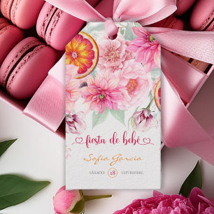 Zitrusrosa-Wasserfarben-Spanisches Babyshower Geschenkanhänger