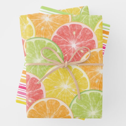 Zitrusscheiben und Streifen Geschenkpapier Set (Beispiel)