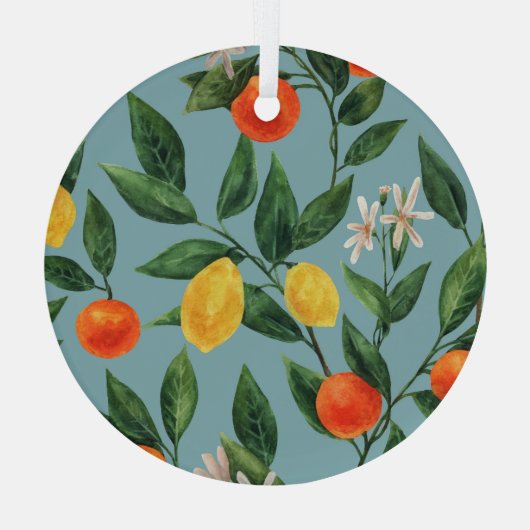 Zitruszweige: Wasserfarben-Ziermuster Ornament Aus Glas (Rückseite)