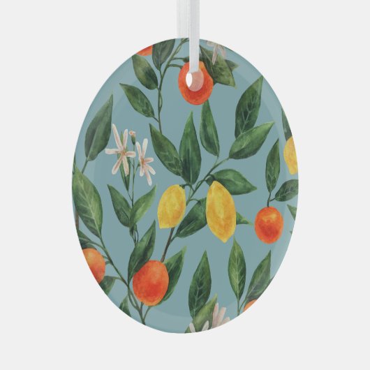 Zitruszweige: Wasserfarben-Ziermuster Ornament Aus Glas (Vorderseite Rechts)