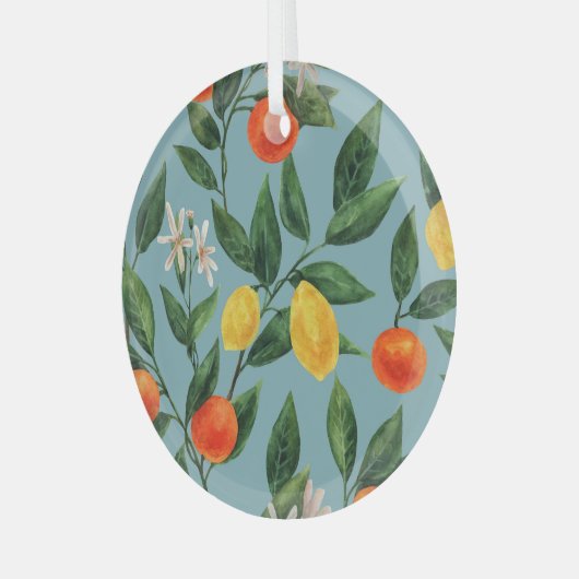 Zitruszweige: Wasserfarben-Ziermuster Ornament Aus Glas (Vorderseite links)