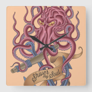 Zittern meine Krake Tatto des Soul- Quadratische Wanduhr