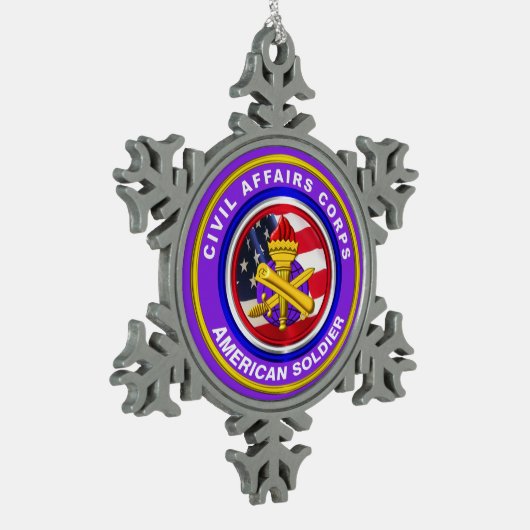 Zivile Angelegenheiten Schneeflocken Zinn-Ornament (Links)