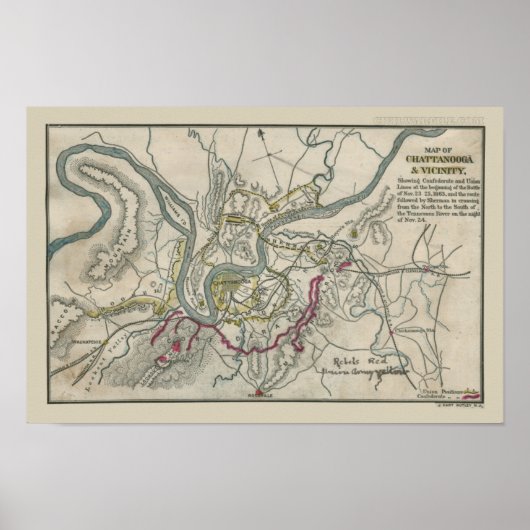Zivile Kriegskarte Chattanooga und Vicinity Poster (Vorne)