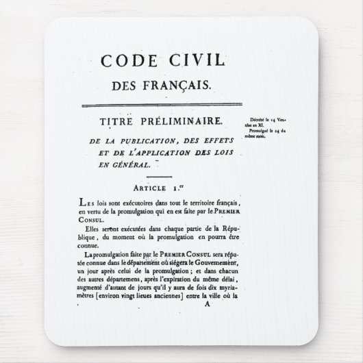 Ziviler Code von 1. Seite Frankreichs druckte auf Mousepad (Vorne)