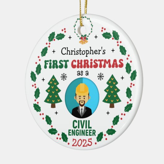 Ziviler Ingenieur Erster Weihnachtsbaum-Individuel Keramik Ornament (Links)